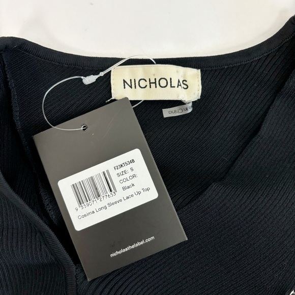 NICHOLAS Cosima Long Sleeve Ribbed Lace Up Top in Black Size S - Picture 7 of 11